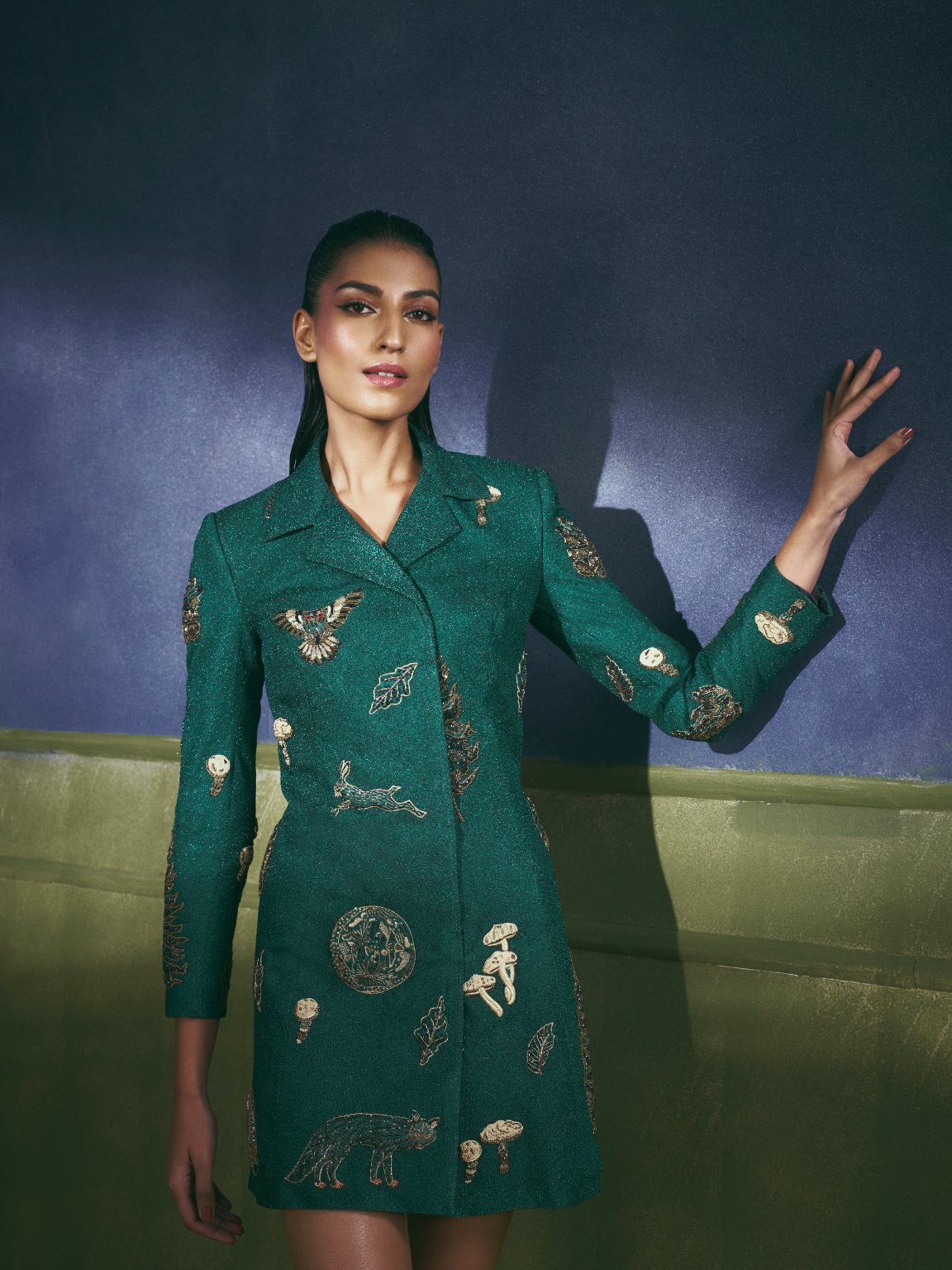 Emerald and Gold Embroidered Dress