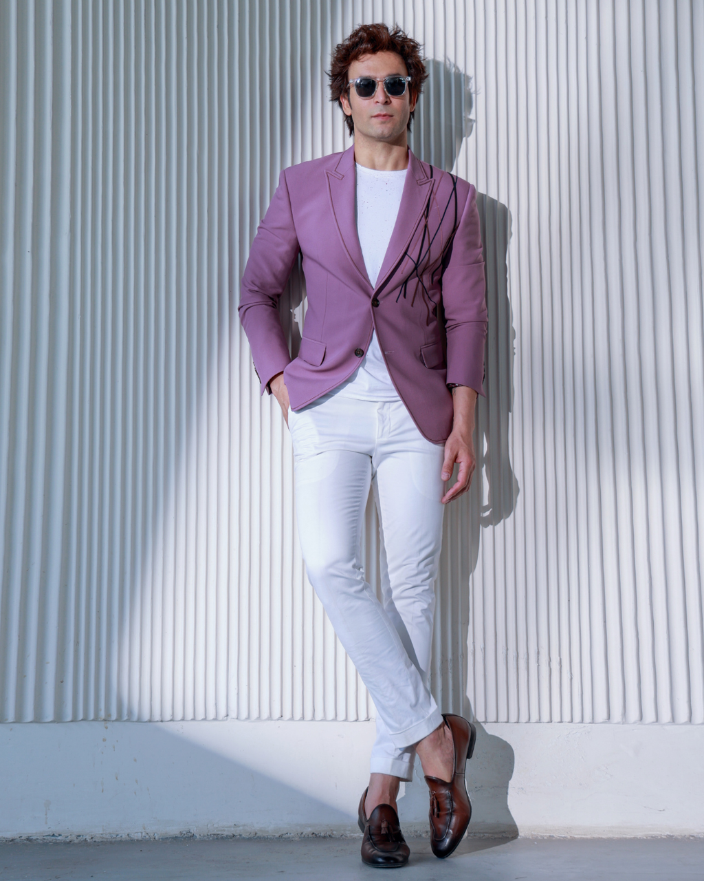 Leather Trim Stretch Blazer