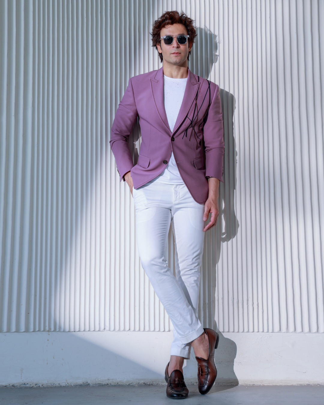 Leather Trim Stretch Blazer