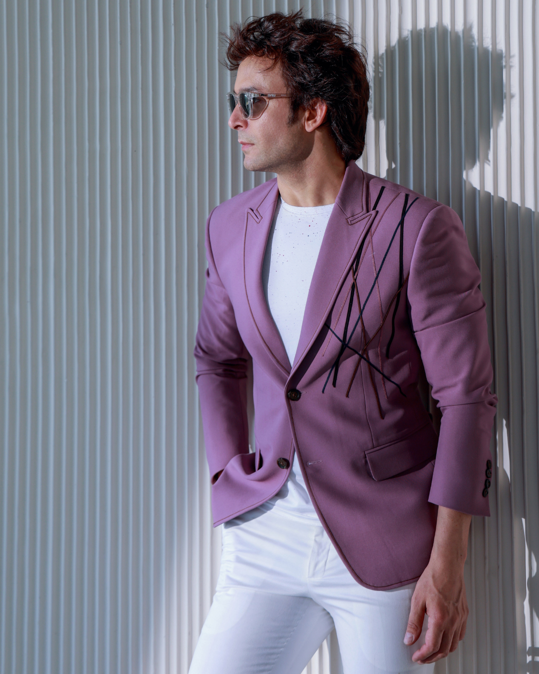 Leather Trim Stretch Blazer
