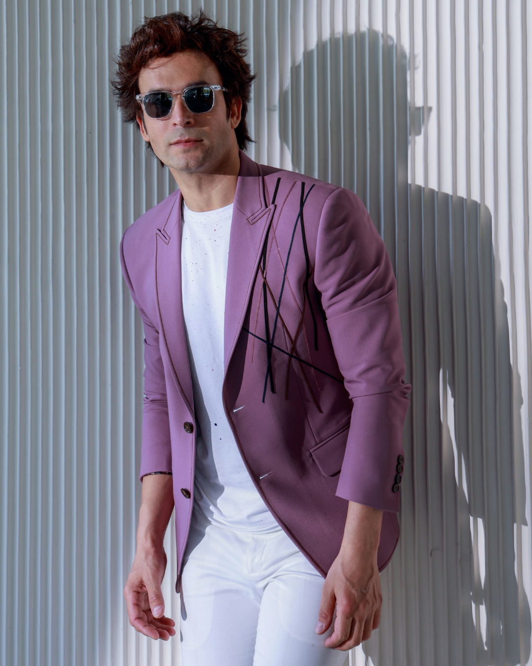 Leather Trim Stretch Blazer