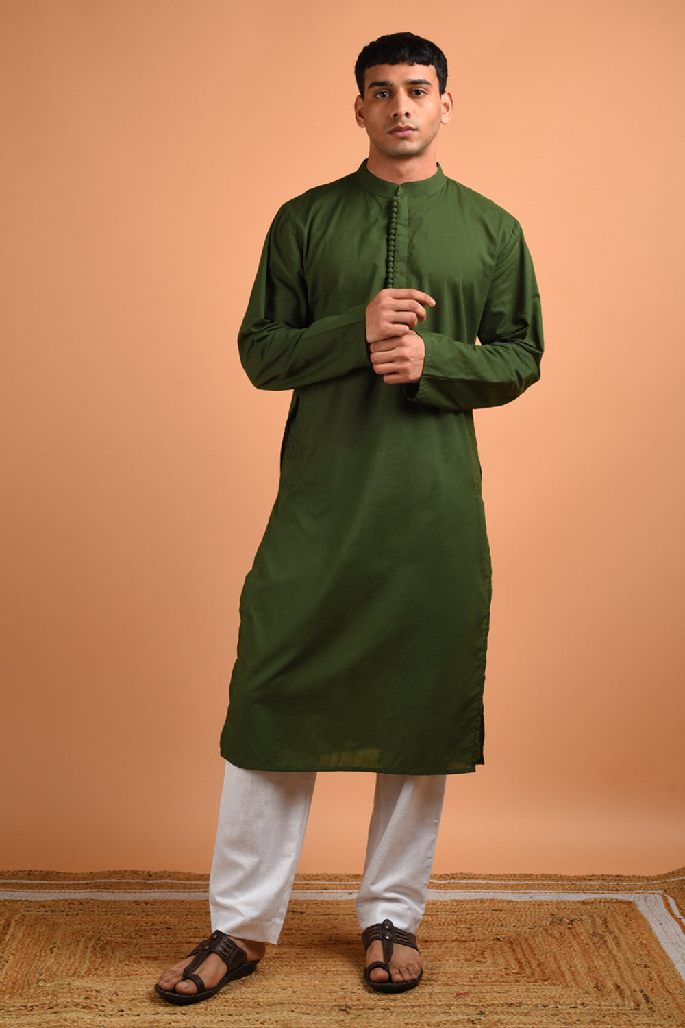 Roshan Green Cotton Kurta