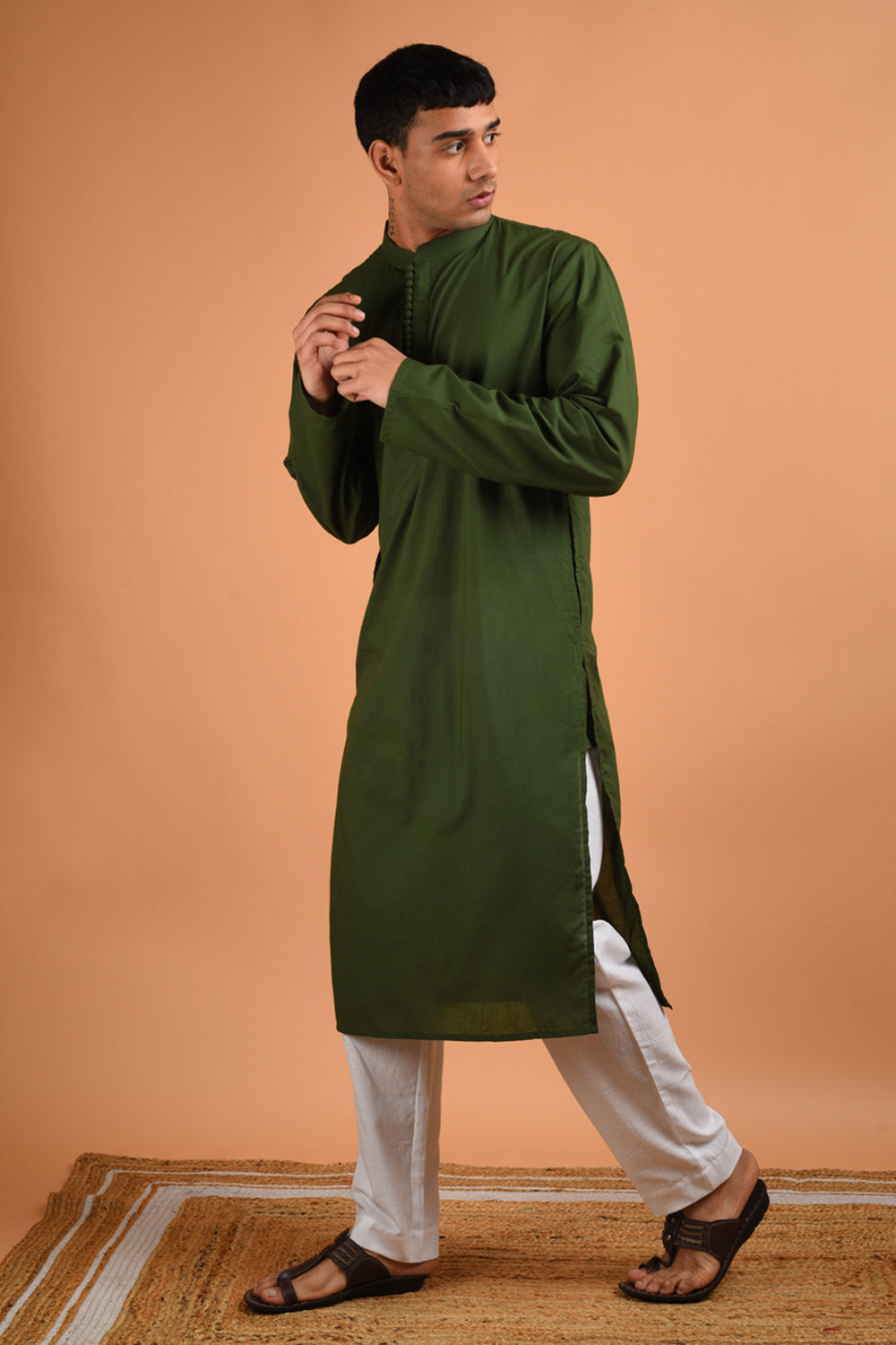 Roshan Green Cotton Kurta