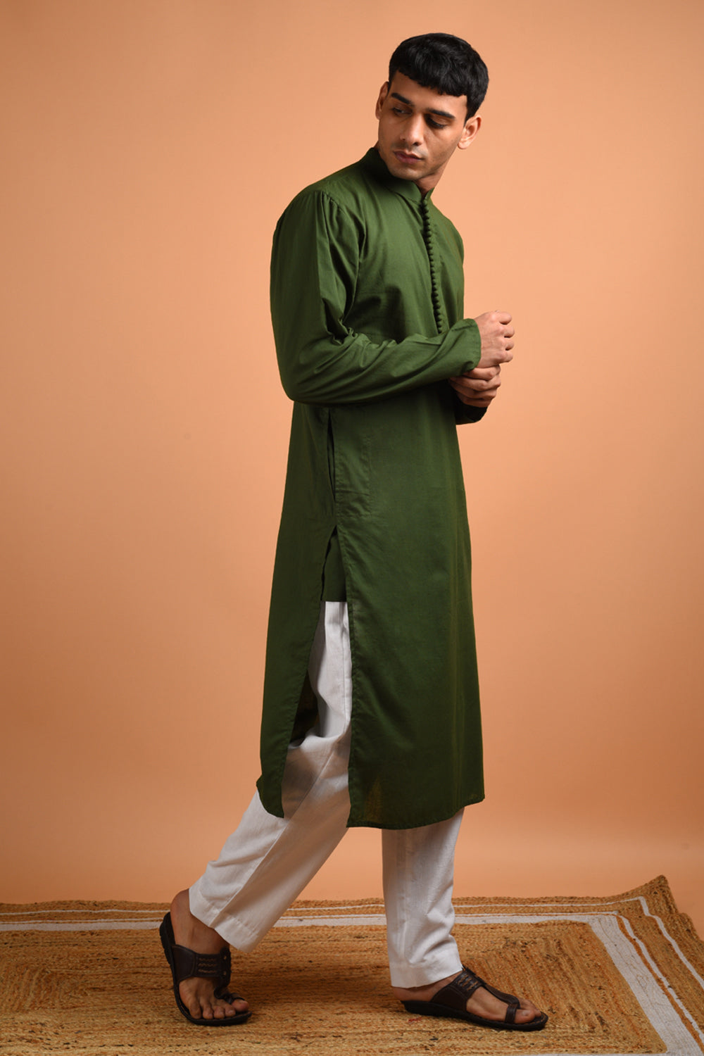 Roshan Green Cotton Kurta