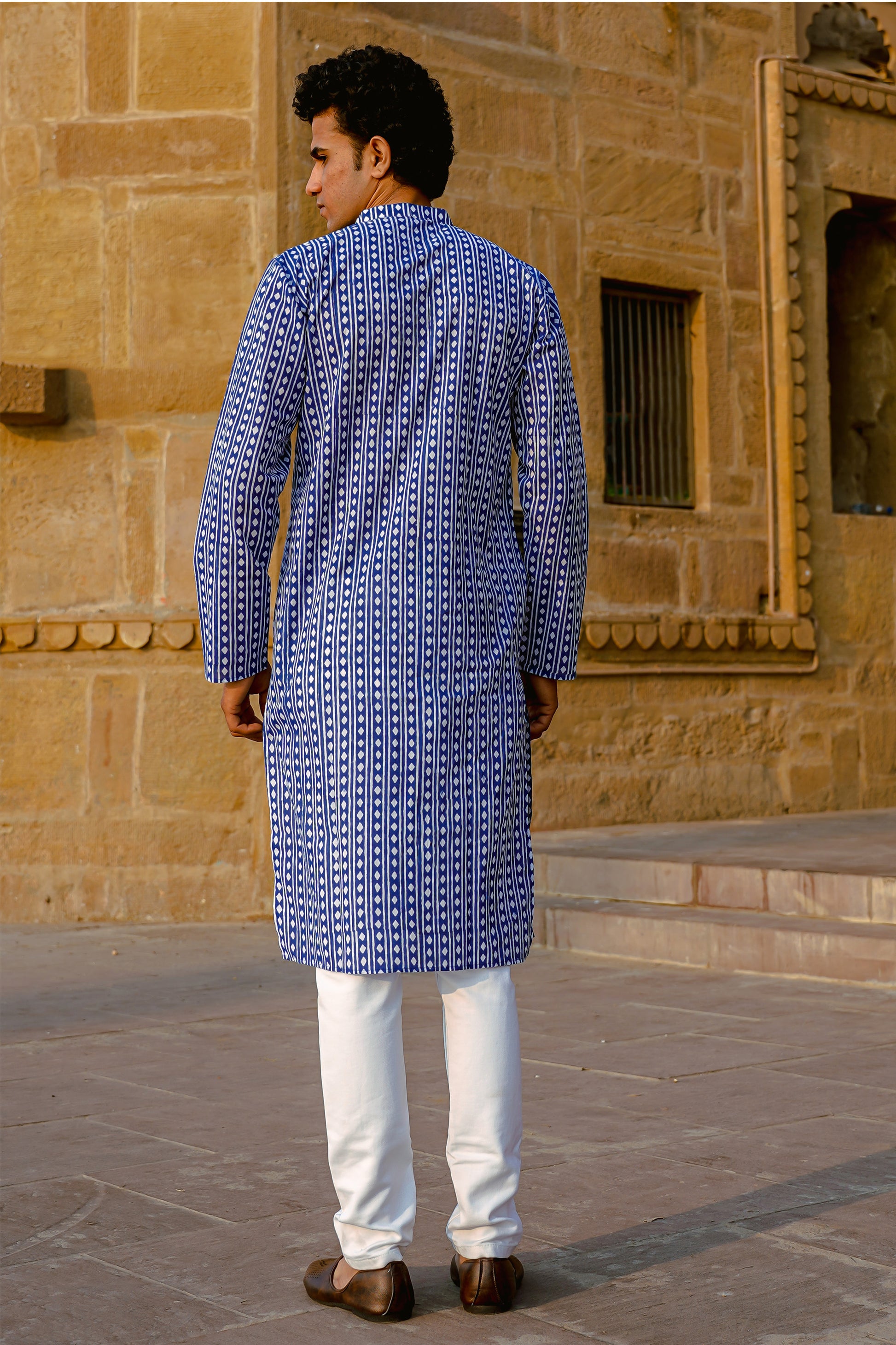 Blue Argyle Hand Block Kurta
