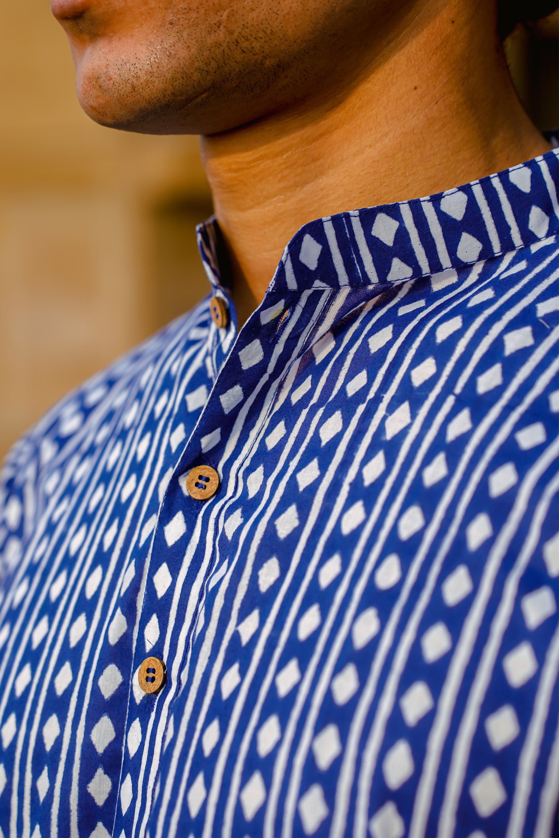 Blue Argyle Hand Block Kurta