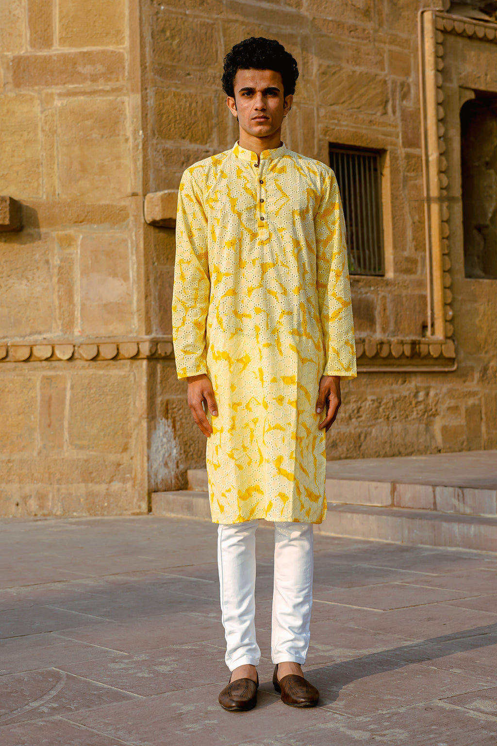 Yellow Hakoba tie and dye Kurta