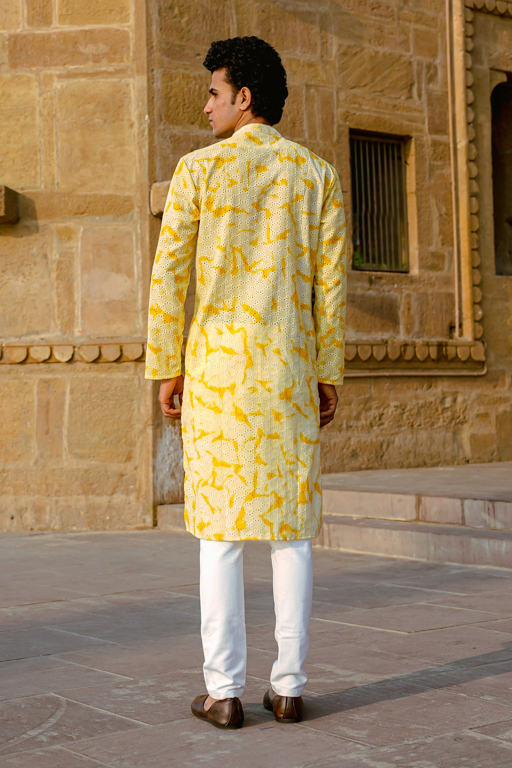 Yellow Hakoba tie and dye Kurta