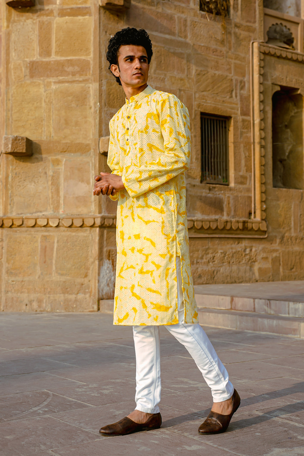 Yellow Hakoba tie and dye Kurta