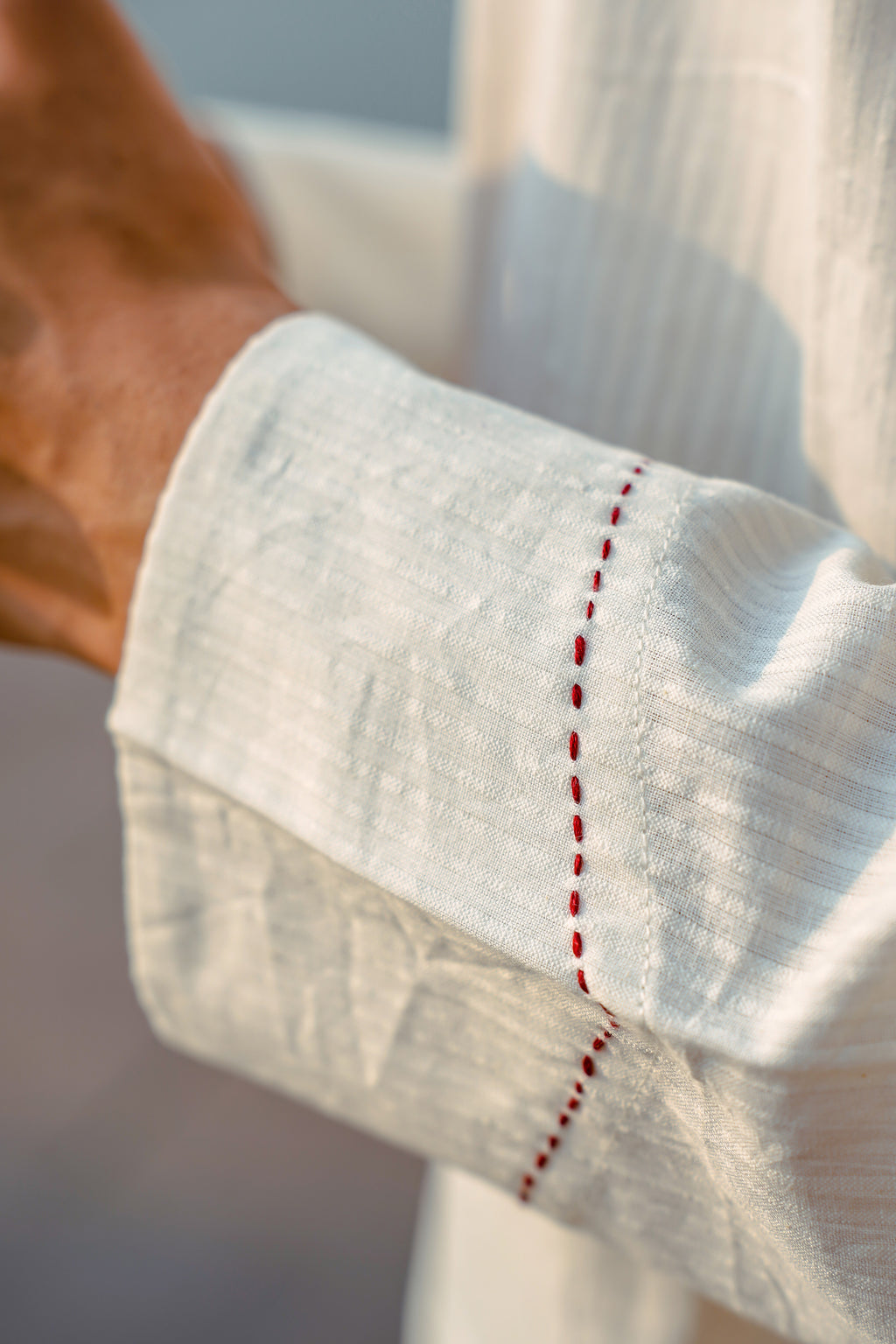 Hand-Embroidered Cotton Dobby Short Kurta