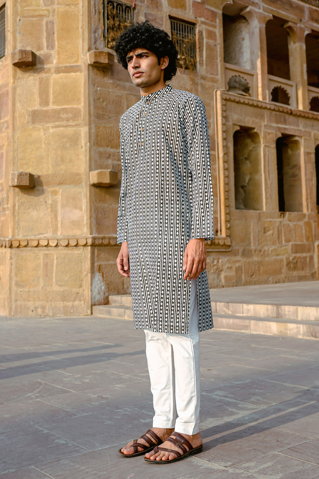 Black Argyle Hand-Block Kurta