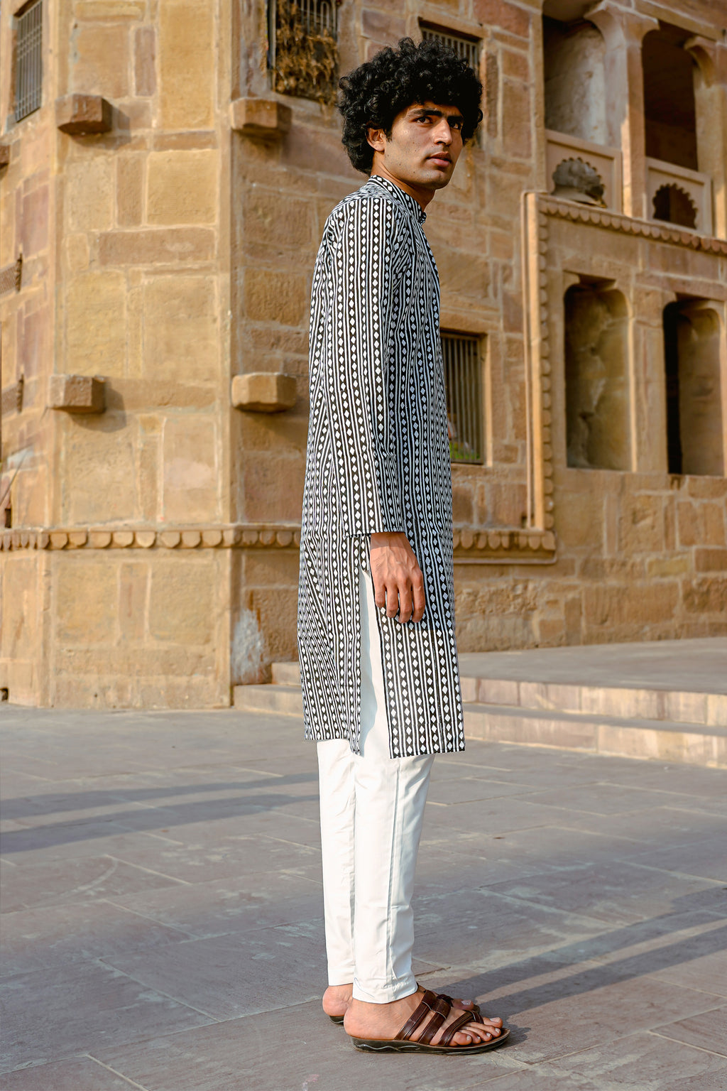 Black Argyle Hand-Block Kurta