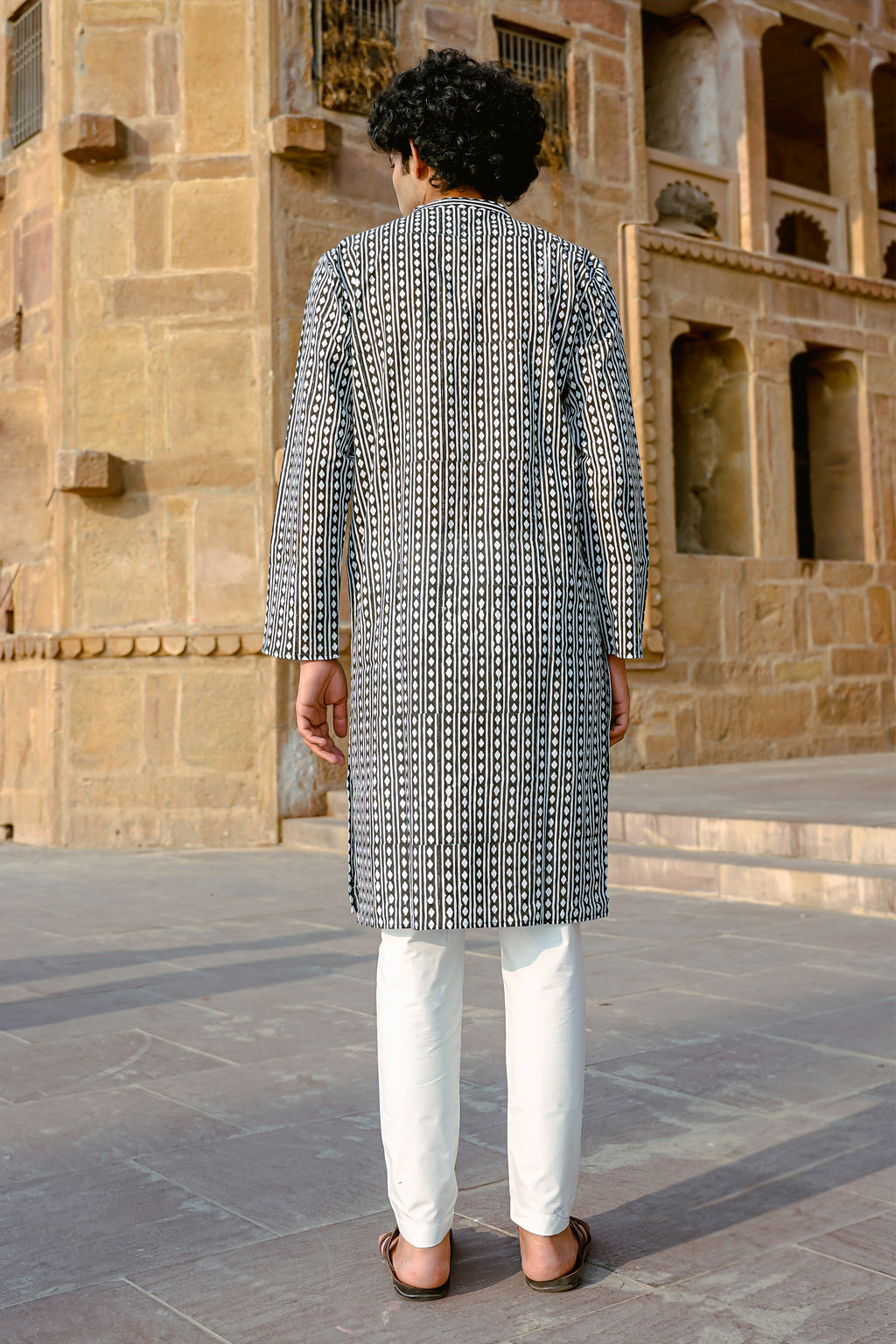 Black Argyle Hand-Block Kurta