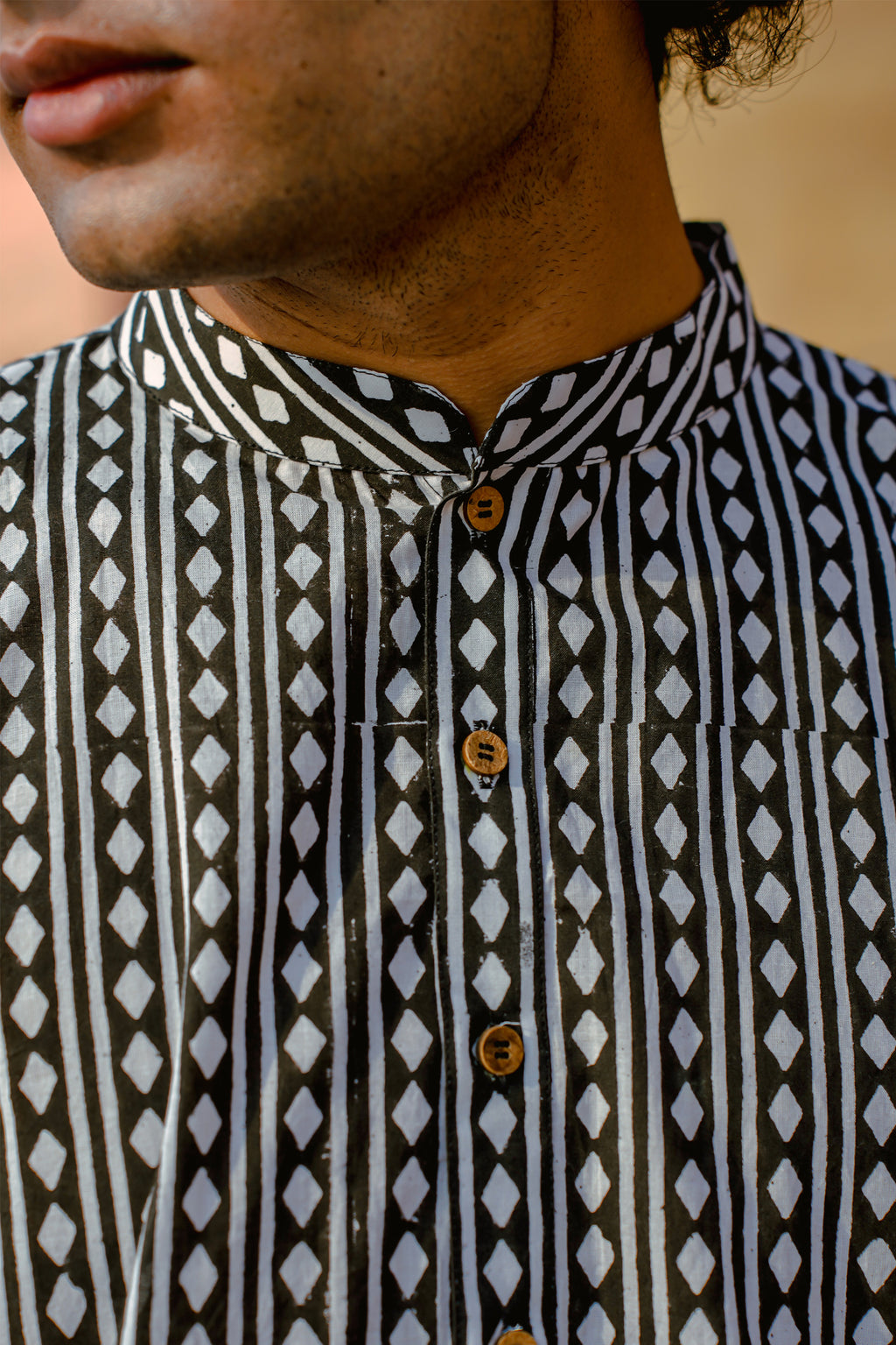 Black Argyle Hand-Block Kurta