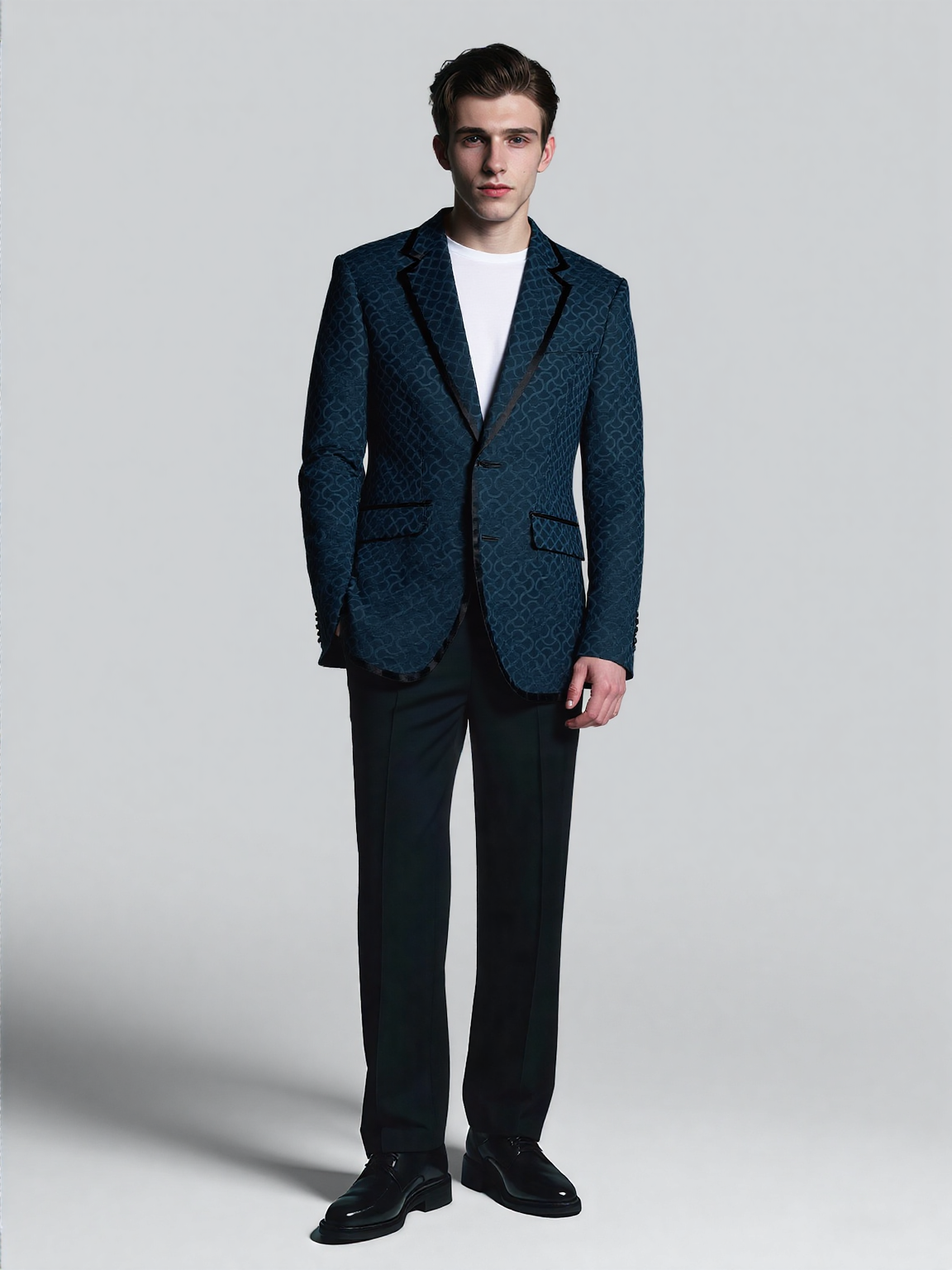 Overlay threads patterned Tuxedo