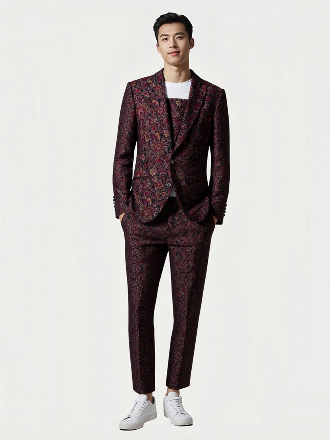Faura maroon Suit in Italian Print