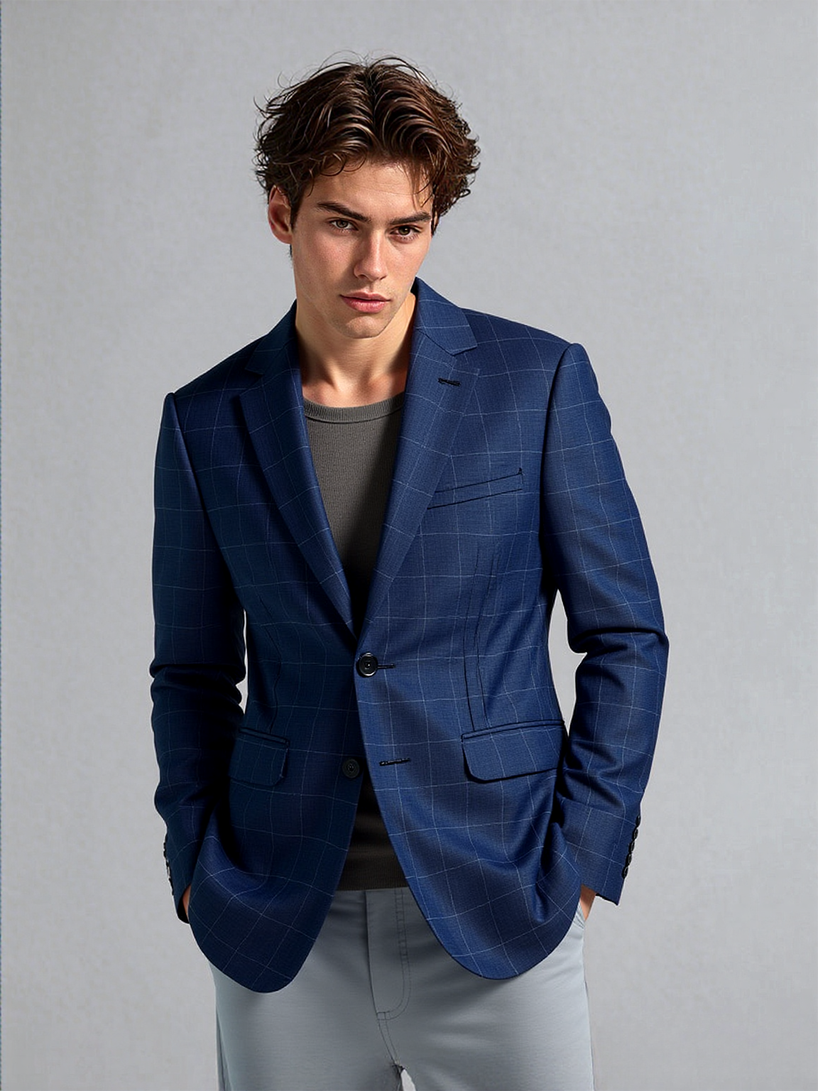 Slate Blue Glen Check Stripe Jacket