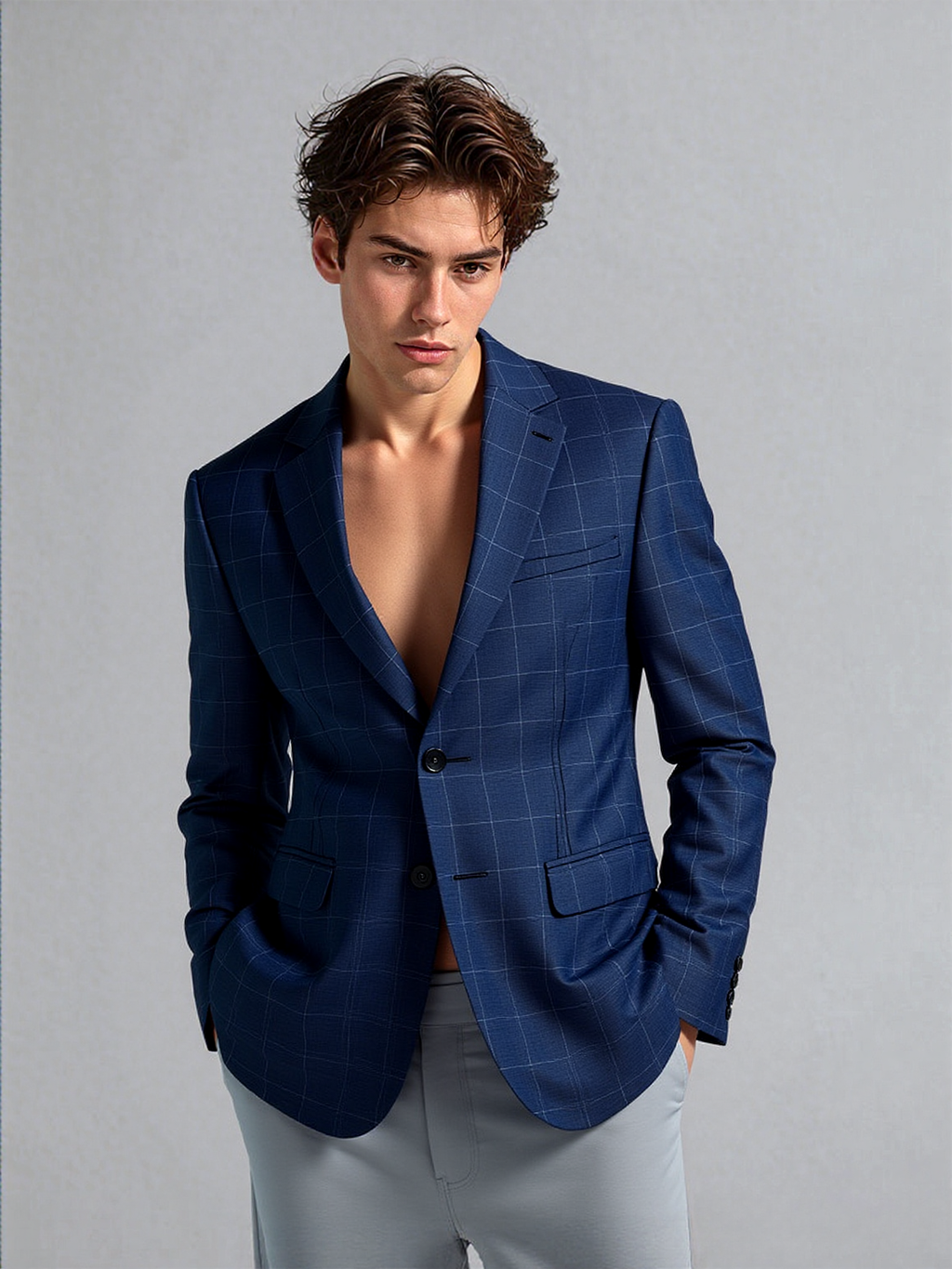Slate Blue Glen Check Stripe Jacket