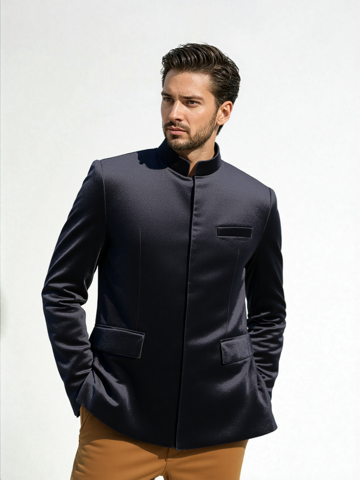 Classic Velvet Bandhgala in Black