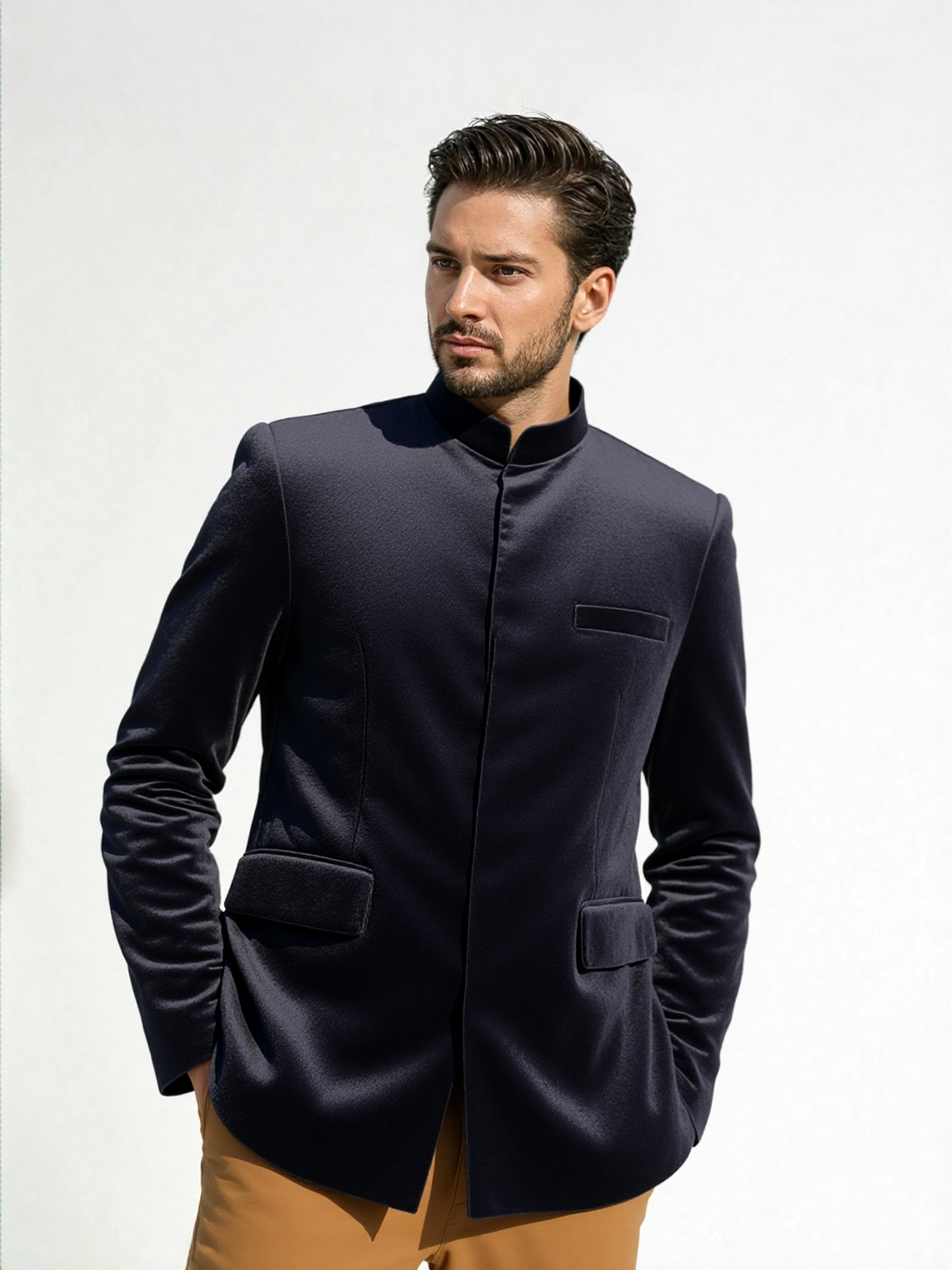 Classic Velvet Bandhgala in Black