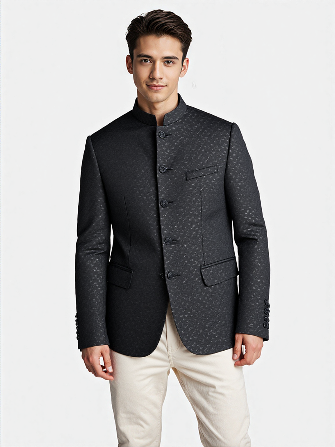 Black Indie Print Bandhgala