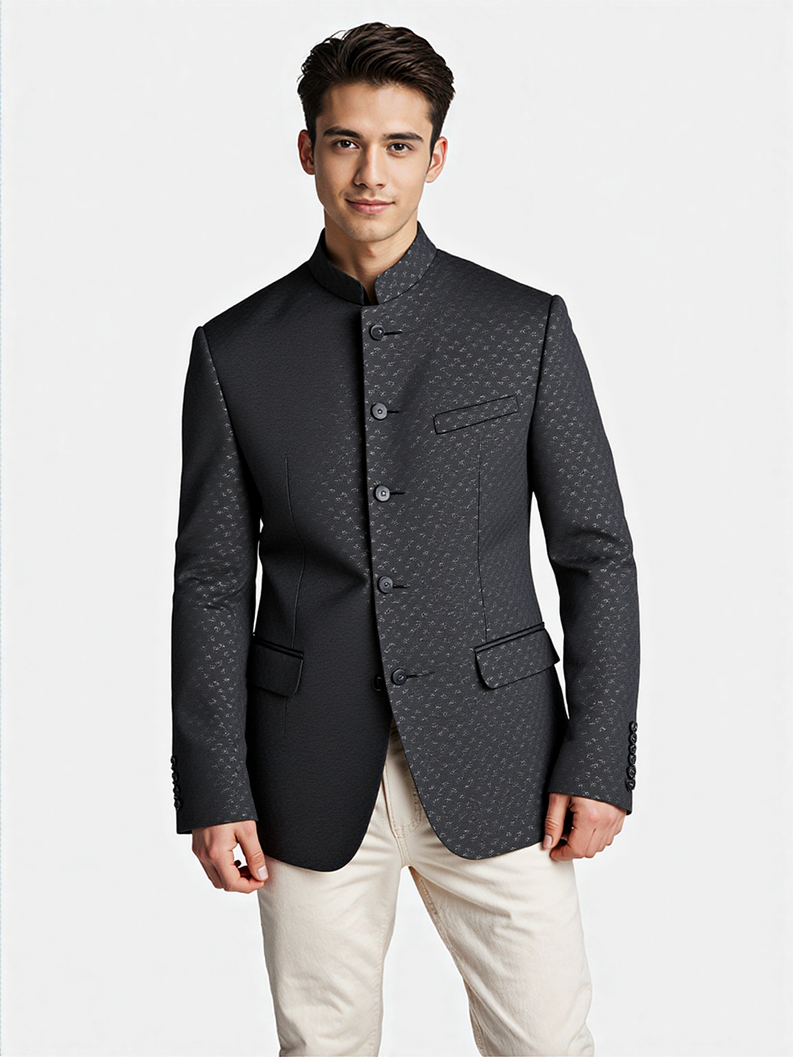 Black Indie Print Bandhgala